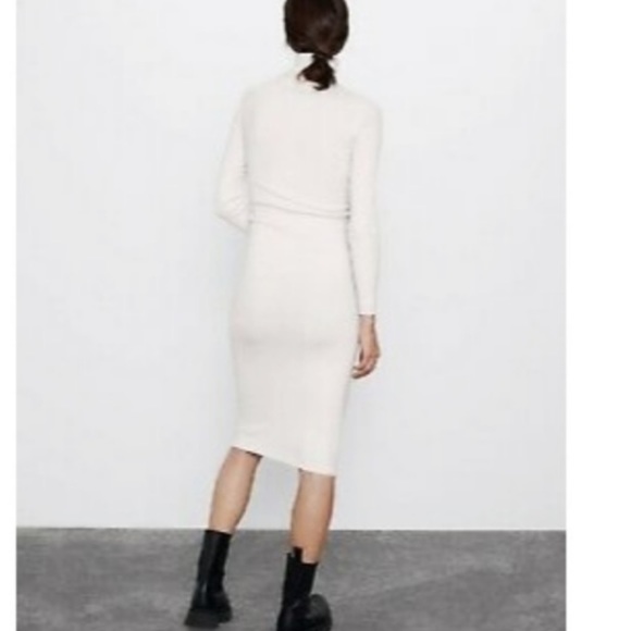Zara ribbed turtleneck off-white midi dress, US M - Picture 2 of 6